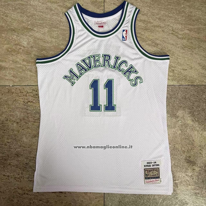 Maglia Dallas Mavericks Kyrie Irving No 11 Mitchell & Ness 2023-24 Bianco